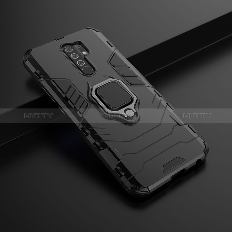 Coque Contour Silicone et Plastique Housse Etui Mat avec Magnetique Support Bague Anneau KC1 pour Xiaomi Poco M2 Plus