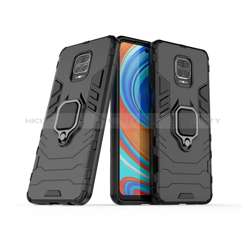 Coque Contour Silicone et Plastique Housse Etui Mat avec Magnetique Support Bague Anneau KC1 pour Xiaomi Poco M2 Pro Plus