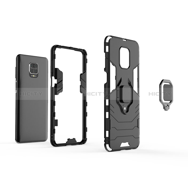 Coque Contour Silicone et Plastique Housse Etui Mat avec Magnetique Support Bague Anneau KC1 pour Xiaomi Poco M2 Pro Plus