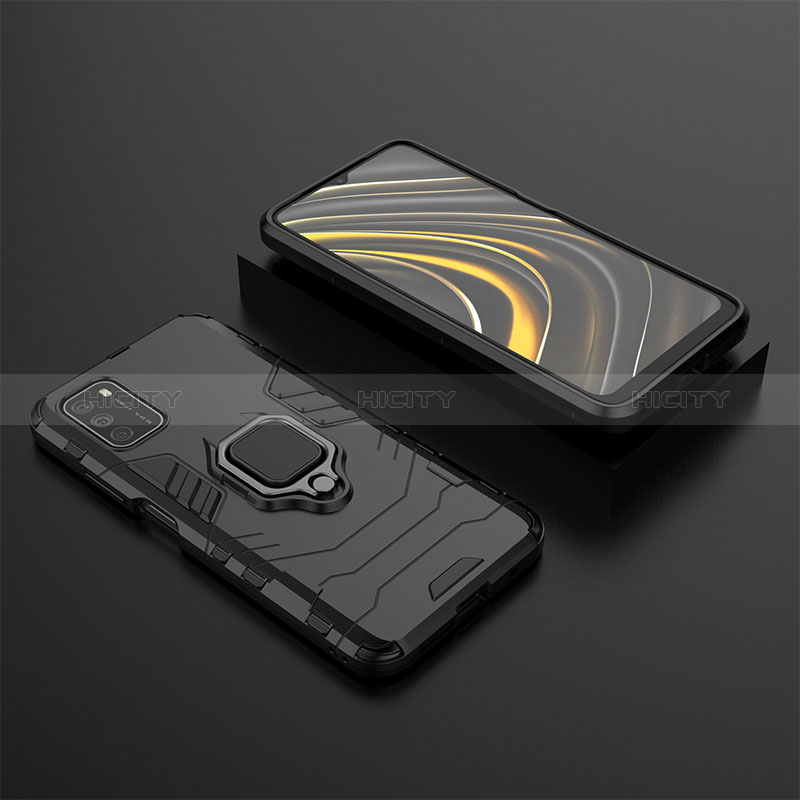 Coque Contour Silicone et Plastique Housse Etui Mat avec Magnetique Support Bague Anneau KC1 pour Xiaomi Poco M3 Noir Plus