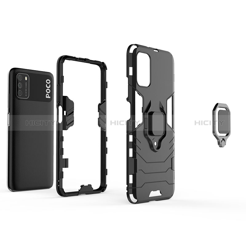 Coque Contour Silicone et Plastique Housse Etui Mat avec Magnetique Support Bague Anneau KC1 pour Xiaomi Poco M3 Plus