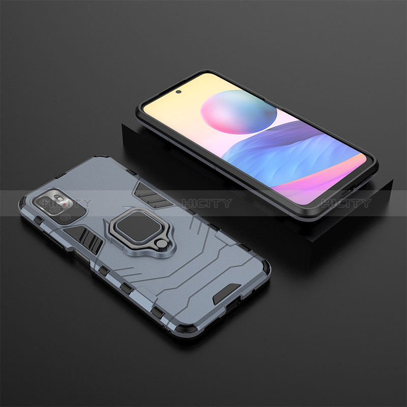 Coque Contour Silicone et Plastique Housse Etui Mat avec Magnetique Support Bague Anneau KC1 pour Xiaomi POCO M3 Pro 5G Bleu Plus