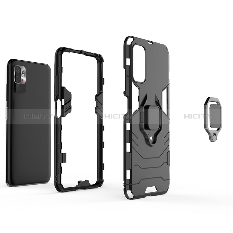 Coque Contour Silicone et Plastique Housse Etui Mat avec Magnetique Support Bague Anneau KC1 pour Xiaomi POCO M3 Pro 5G Plus