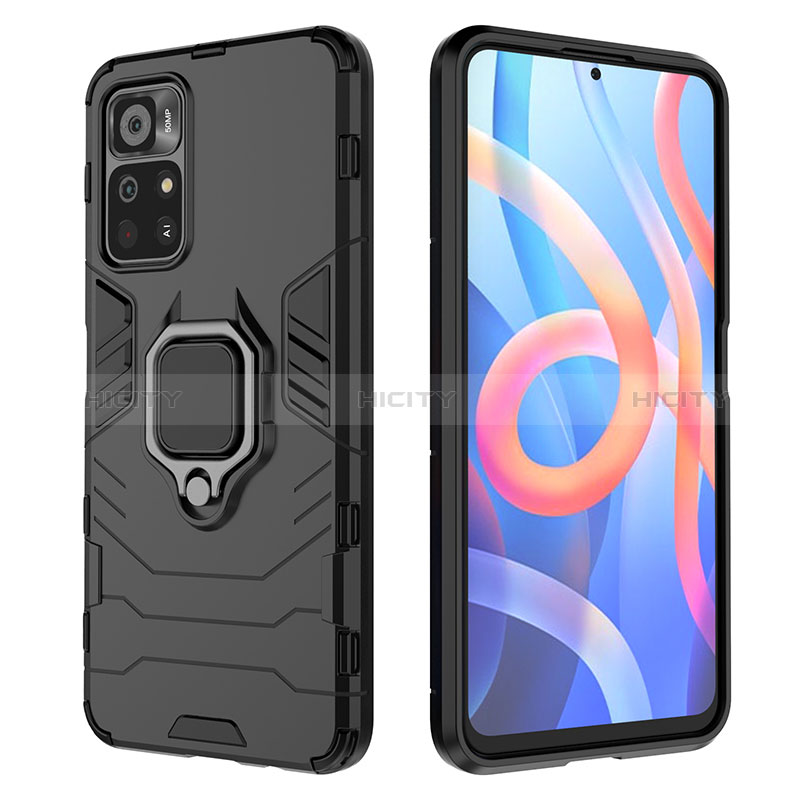 Coque Contour Silicone et Plastique Housse Etui Mat avec Magnetique Support Bague Anneau KC1 pour Xiaomi Poco M4 Pro 5G Plus