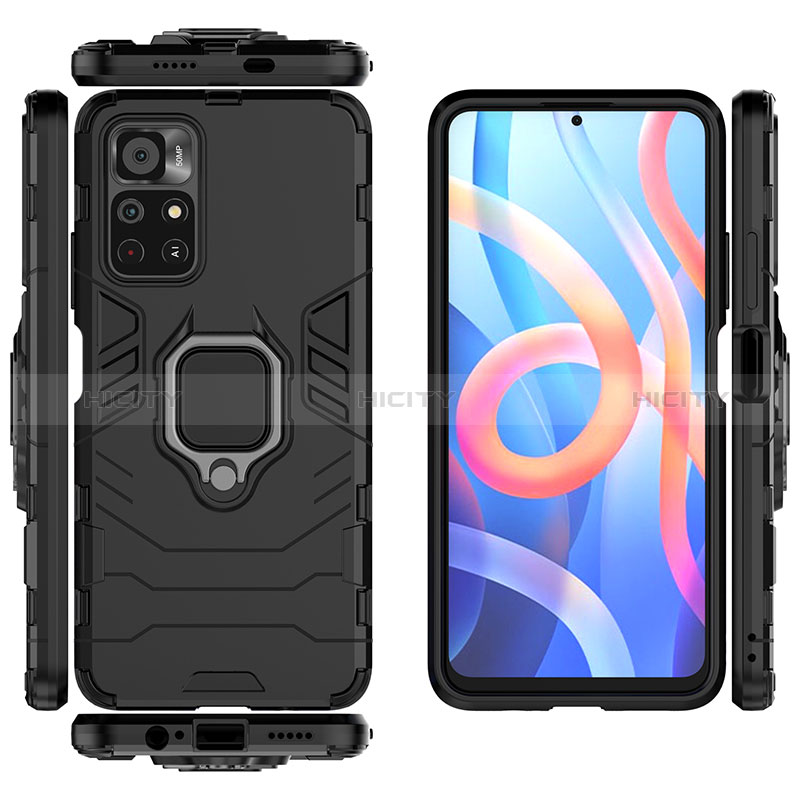 Coque Contour Silicone et Plastique Housse Etui Mat avec Magnetique Support Bague Anneau KC1 pour Xiaomi Poco M4 Pro 5G Plus