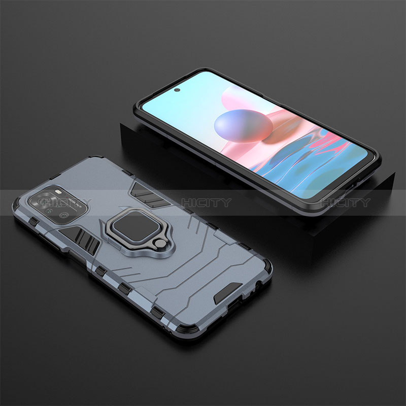 Coque Contour Silicone et Plastique Housse Etui Mat avec Magnetique Support Bague Anneau KC1 pour Xiaomi Poco M5S Bleu Plus