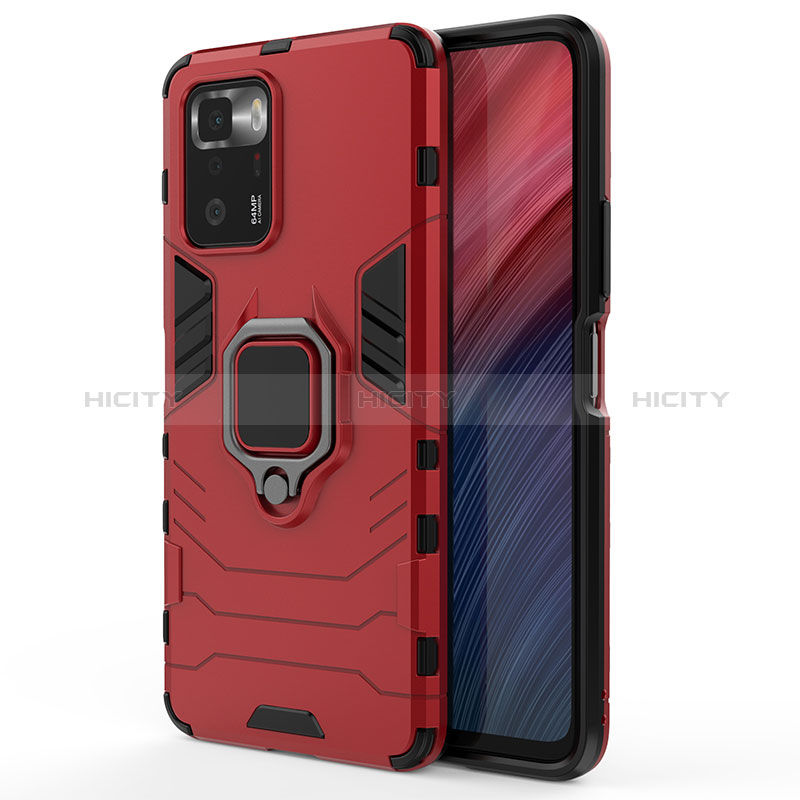 Coque Contour Silicone et Plastique Housse Etui Mat avec Magnetique Support Bague Anneau KC1 pour Xiaomi Poco X3 GT 5G Rouge Plus