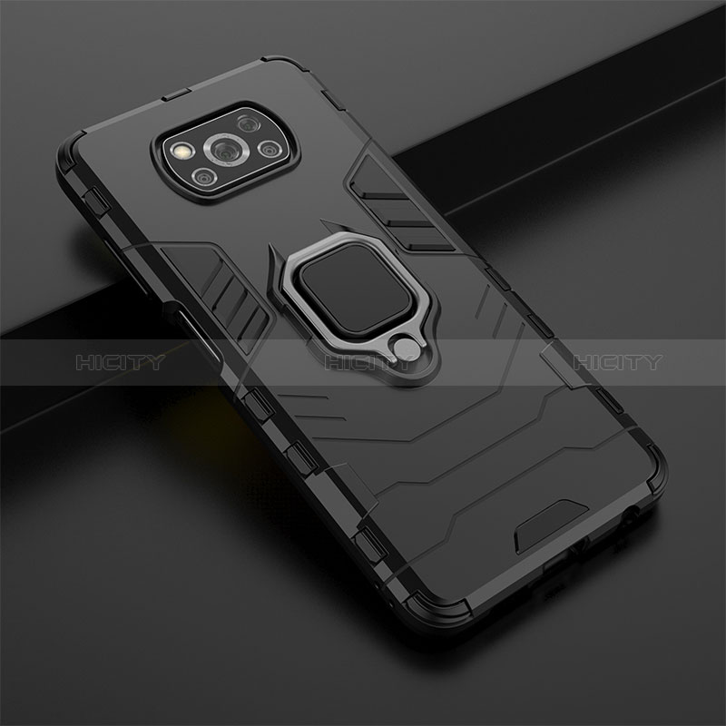 Coque Contour Silicone et Plastique Housse Etui Mat avec Magnetique Support Bague Anneau KC1 pour Xiaomi Poco X3 NFC Plus