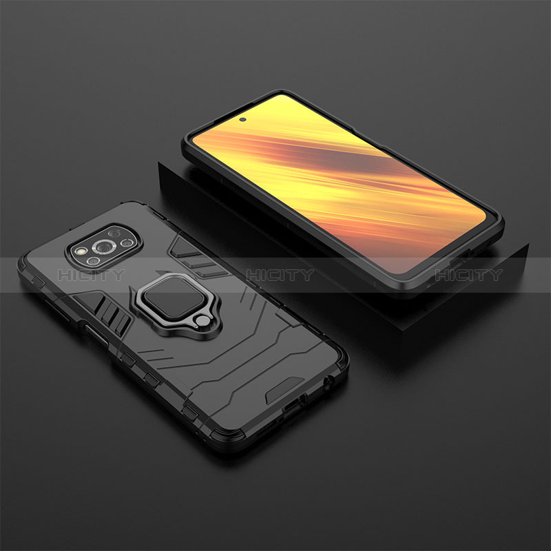 Coque Contour Silicone et Plastique Housse Etui Mat avec Magnetique Support Bague Anneau KC1 pour Xiaomi Poco X3 Pro Noir Plus