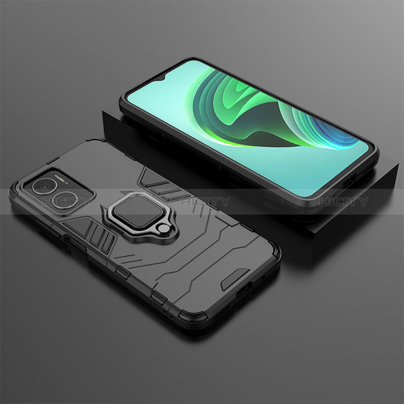 Coque Contour Silicone et Plastique Housse Etui Mat avec Magnetique Support Bague Anneau KC1 pour Xiaomi Redmi 10 5G Noir Plus