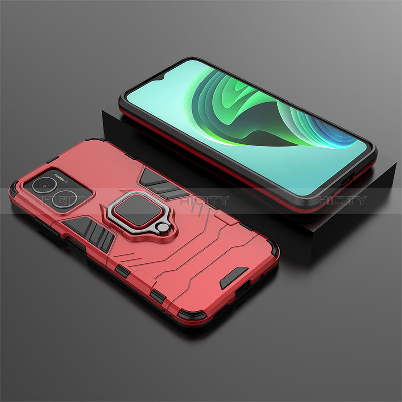 Coque Contour Silicone et Plastique Housse Etui Mat avec Magnetique Support Bague Anneau KC1 pour Xiaomi Redmi 10 Prime Plus 5G Rouge Plus