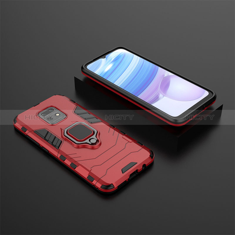 Coque Contour Silicone et Plastique Housse Etui Mat avec Magnetique Support Bague Anneau KC1 pour Xiaomi Redmi 10X 5G Rouge Plus