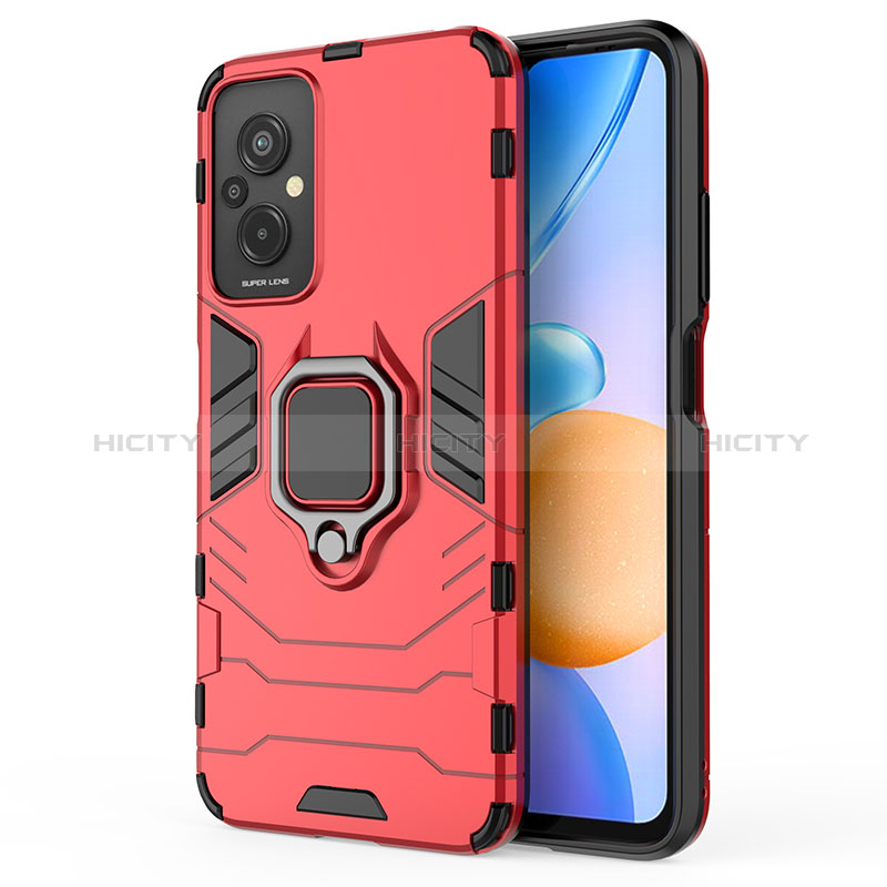 Coque Contour Silicone et Plastique Housse Etui Mat avec Magnetique Support Bague Anneau KC1 pour Xiaomi Redmi 11 Prime 4G Rouge Plus