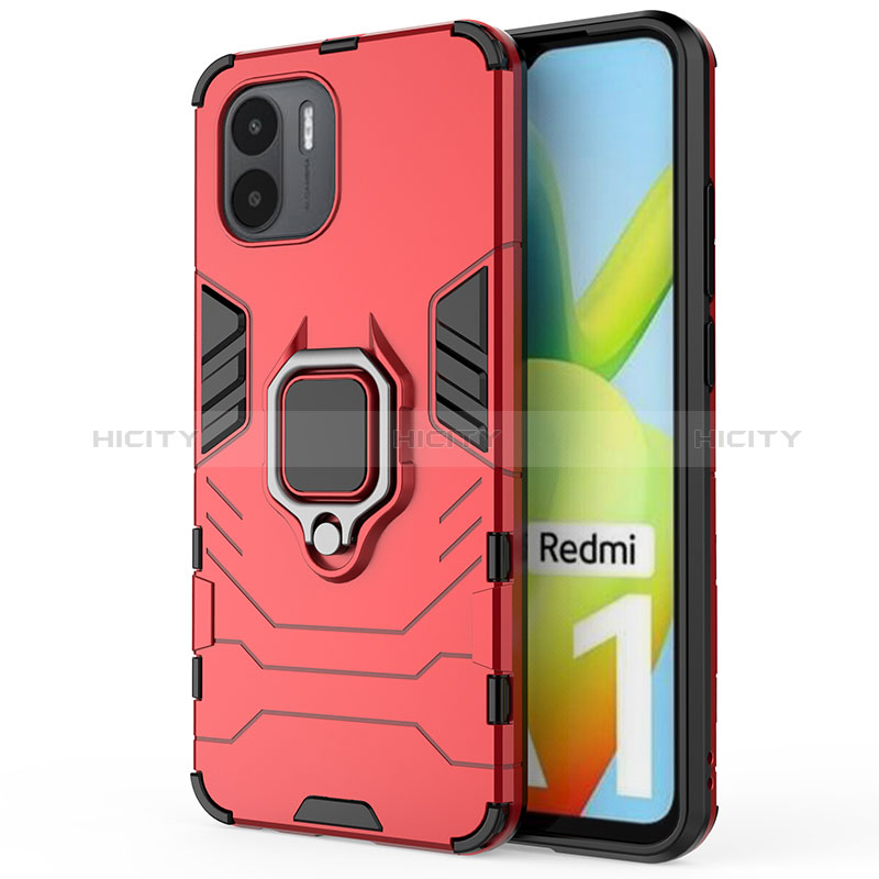 Coque Contour Silicone et Plastique Housse Etui Mat avec Magnetique Support Bague Anneau KC1 pour Xiaomi Redmi A1 Rouge Plus