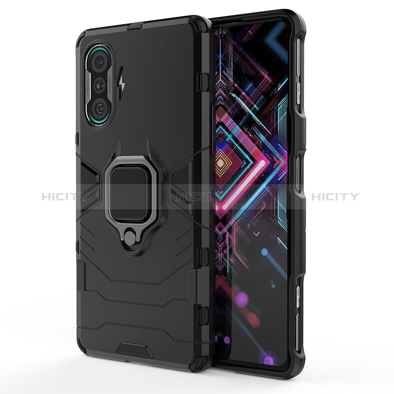 Coque Contour Silicone et Plastique Housse Etui Mat avec Magnetique Support Bague Anneau KC1 pour Xiaomi Redmi K40 Gaming 5G Noir Plus