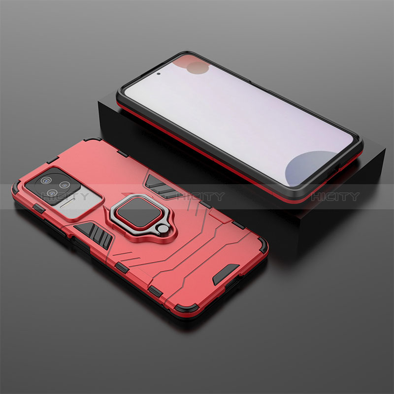 Coque Contour Silicone et Plastique Housse Etui Mat avec Magnetique Support Bague Anneau KC1 pour Xiaomi Redmi K50 5G Rouge Plus