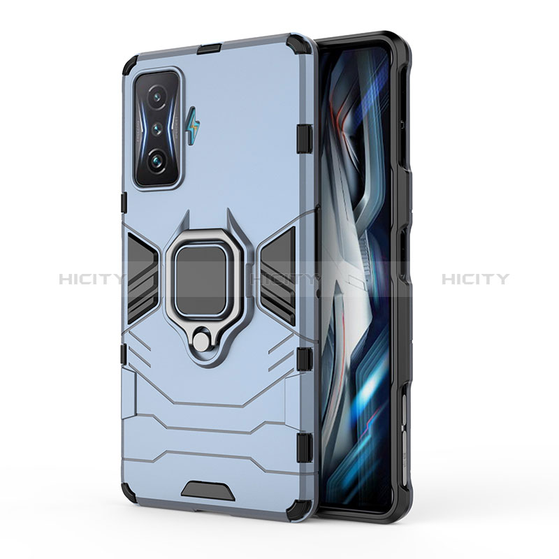 Coque Contour Silicone et Plastique Housse Etui Mat avec Magnetique Support Bague Anneau KC1 pour Xiaomi Redmi K50 Gaming 5G Bleu Plus