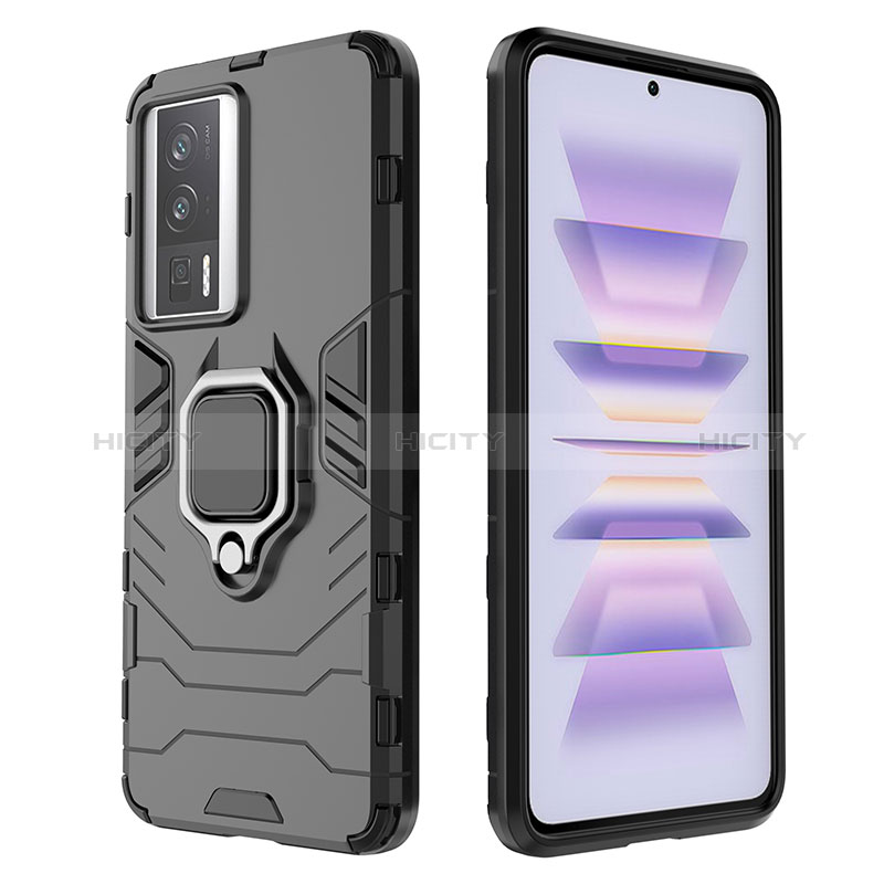 Coque Contour Silicone et Plastique Housse Etui Mat avec Magnetique Support Bague Anneau KC1 pour Xiaomi Redmi K60 5G Plus