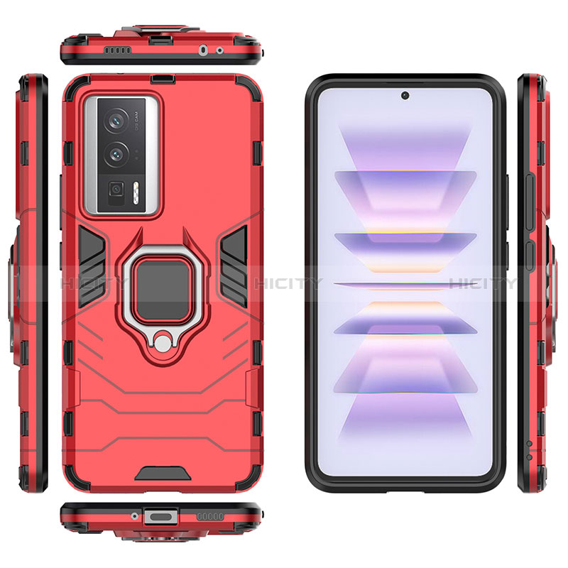 Coque Contour Silicone et Plastique Housse Etui Mat avec Magnetique Support Bague Anneau KC1 pour Xiaomi Redmi K60 Pro 5G Plus