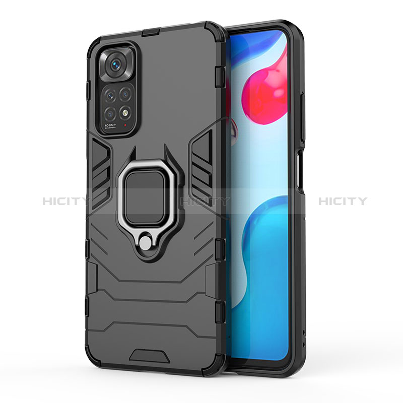 Coque Contour Silicone et Plastique Housse Etui Mat avec Magnetique Support Bague Anneau KC1 pour Xiaomi Redmi Note 11 4G (2022) Noir Plus