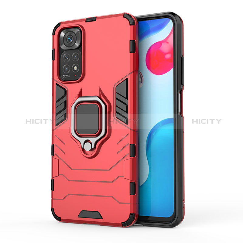 Coque Contour Silicone et Plastique Housse Etui Mat avec Magnetique Support Bague Anneau KC1 pour Xiaomi Redmi Note 11 4G (2022) Rouge Plus