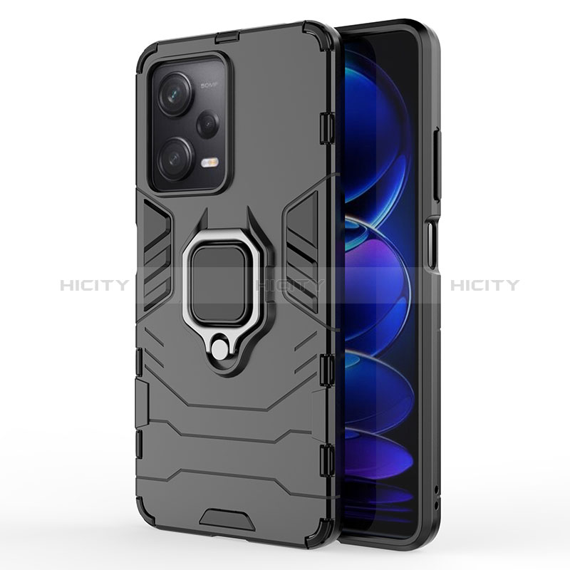 Coque Contour Silicone et Plastique Housse Etui Mat avec Magnetique Support Bague Anneau KC1 pour Xiaomi Redmi Note 12 Pro 5G Noir Plus