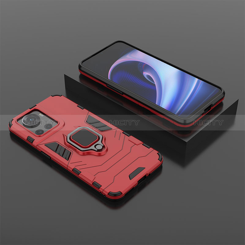 Coque Contour Silicone et Plastique Housse Etui Mat avec Magnetique Support Bague Anneau KC2 pour OnePlus 10R 5G Rouge Plus