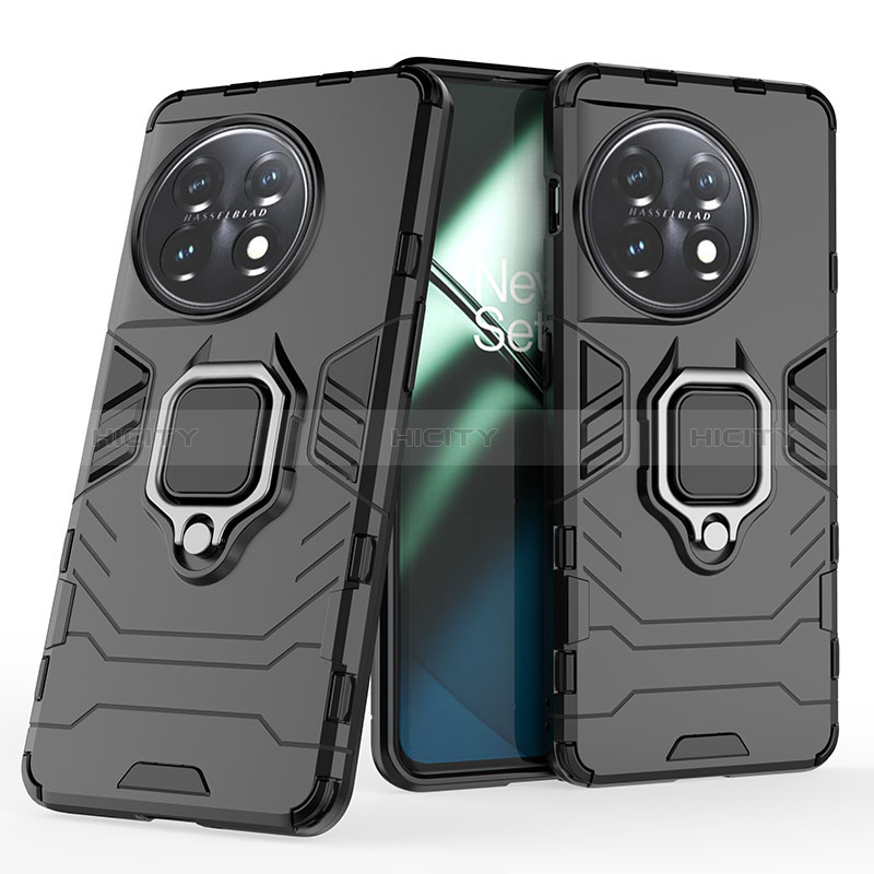 Coque Contour Silicone et Plastique Housse Etui Mat avec Magnetique Support Bague Anneau KC2 pour OnePlus 11 5G Noir Plus