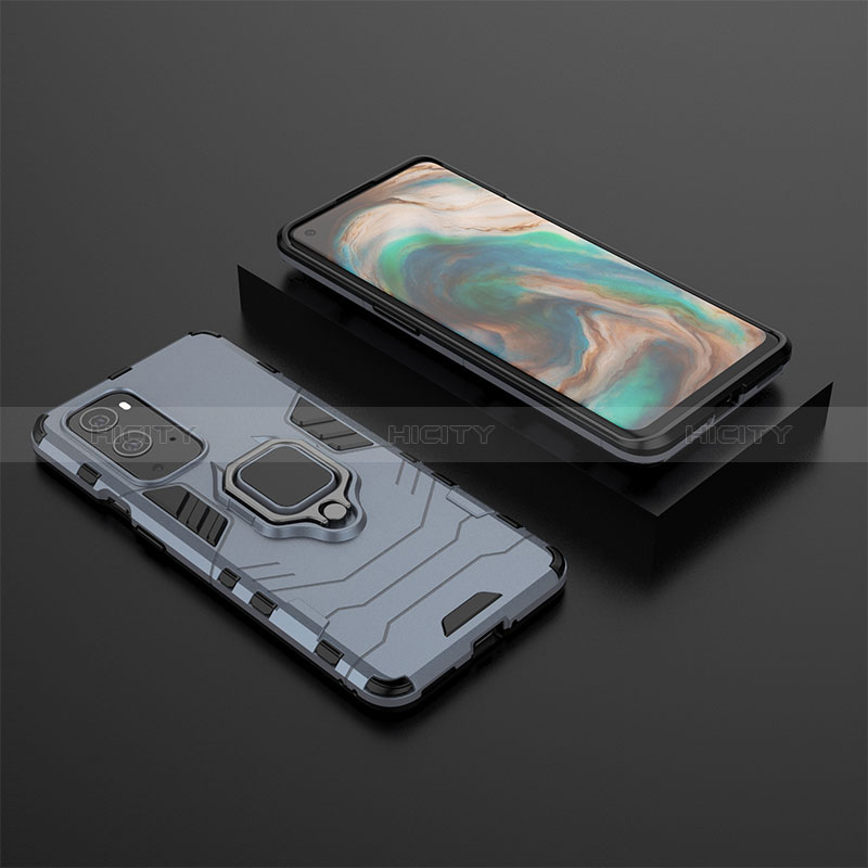 Coque Contour Silicone et Plastique Housse Etui Mat avec Magnetique Support Bague Anneau KC2 pour OnePlus 9 Pro 5G Bleu Plus