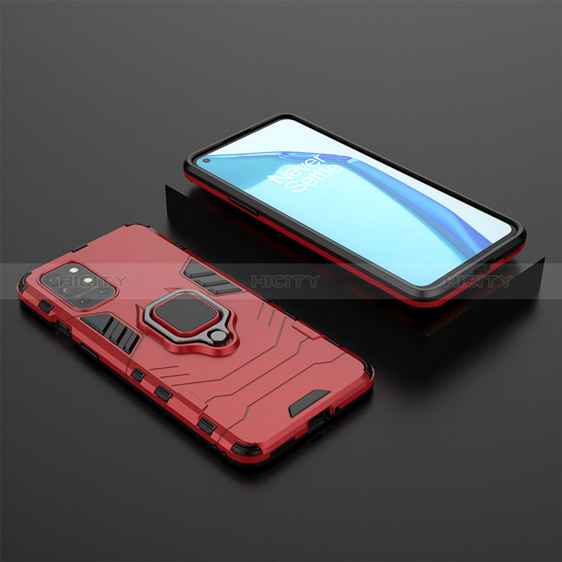 Coque Contour Silicone et Plastique Housse Etui Mat avec Magnetique Support Bague Anneau KC2 pour OnePlus 9R 5G Rouge Plus