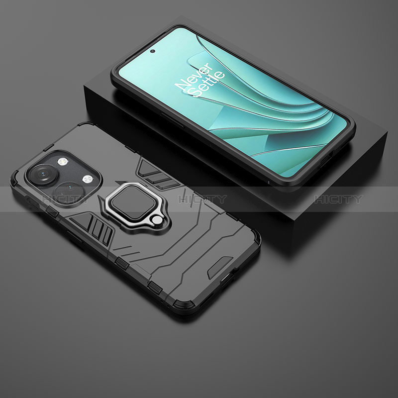 Coque Contour Silicone et Plastique Housse Etui Mat avec Magnetique Support Bague Anneau KC2 pour OnePlus Ace 2V 5G Noir Plus