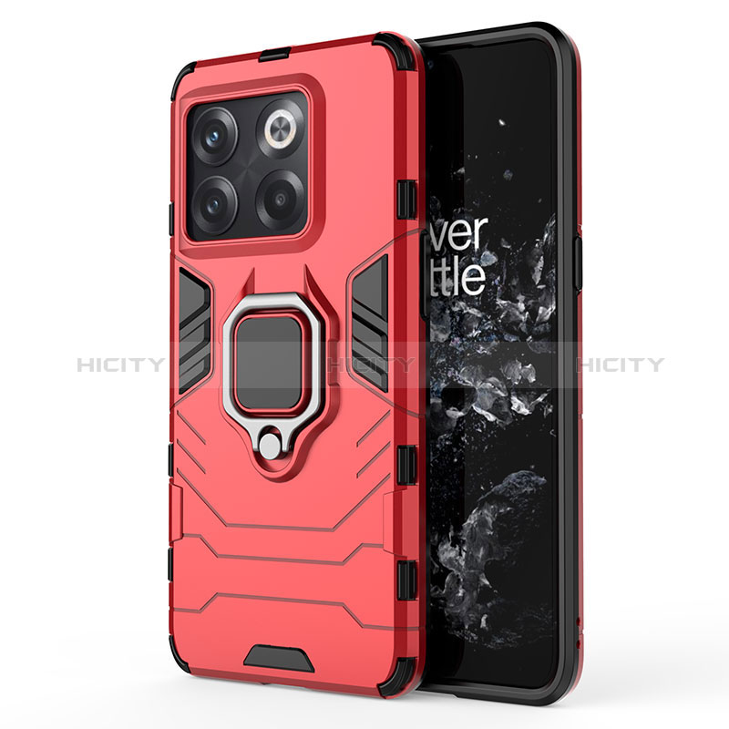 Coque Contour Silicone et Plastique Housse Etui Mat avec Magnetique Support Bague Anneau KC2 pour OnePlus Ace Pro 5G Rouge Plus