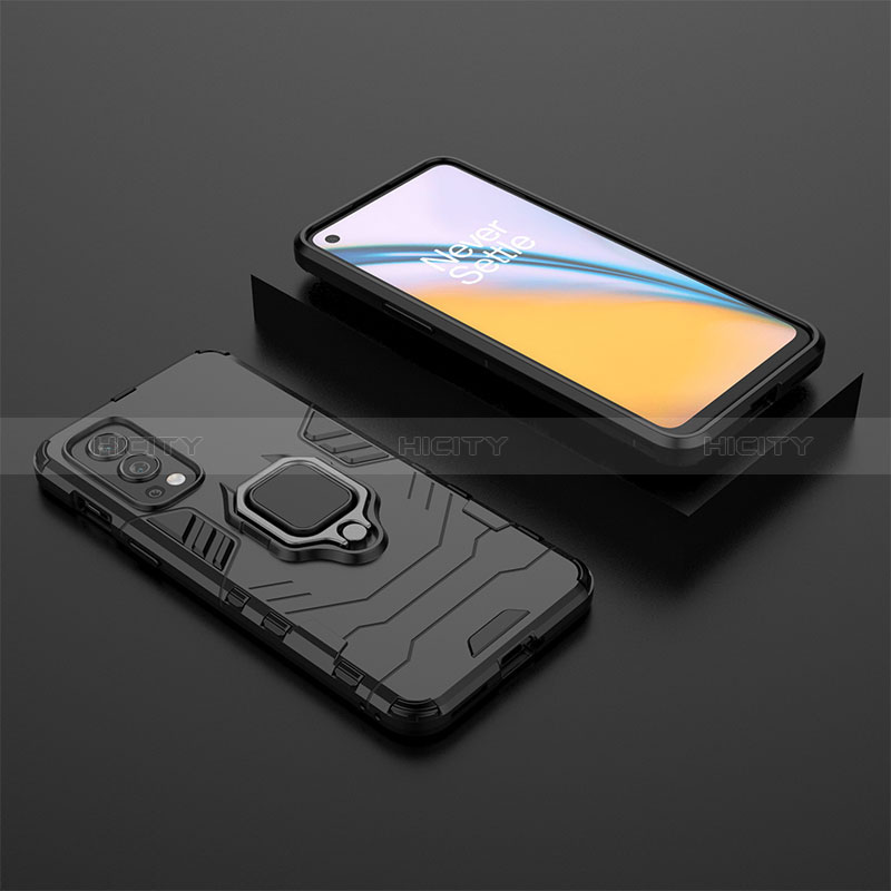 Coque Contour Silicone et Plastique Housse Etui Mat avec Magnetique Support Bague Anneau KC2 pour OnePlus Nord 2 5G Plus