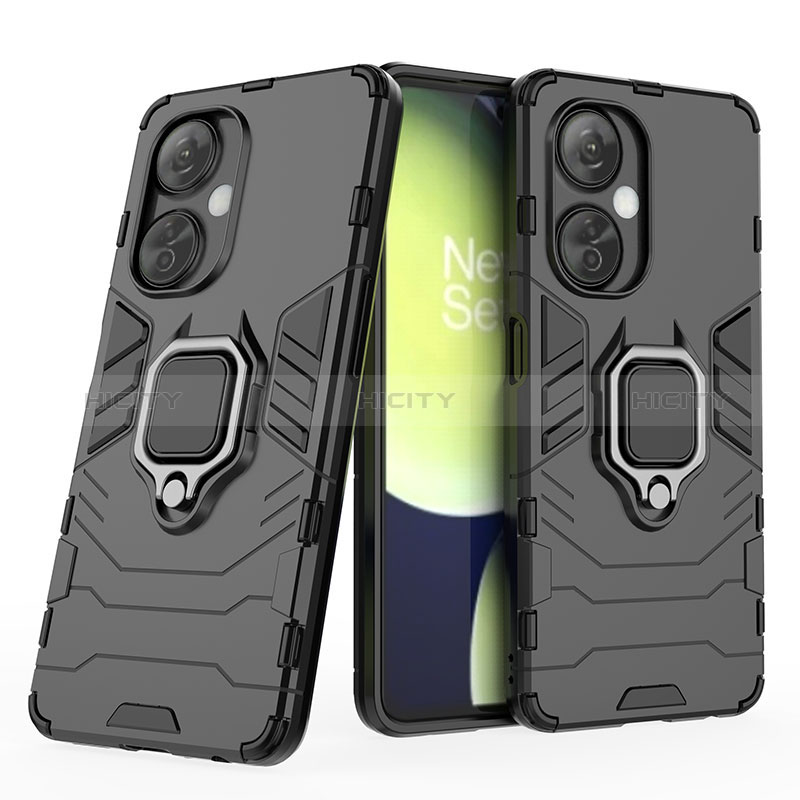 Coque Contour Silicone et Plastique Housse Etui Mat avec Magnetique Support Bague Anneau KC2 pour OnePlus Nord CE 3 5G Noir Plus