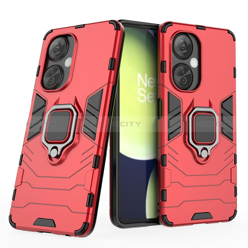 Coque Contour Silicone et Plastique Housse Etui Mat avec Magnetique Support Bague Anneau KC2 pour OnePlus Nord CE 3 5G Rouge Plus