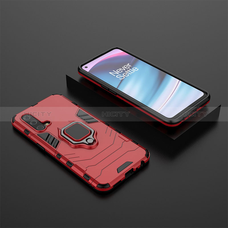 Coque Contour Silicone et Plastique Housse Etui Mat avec Magnetique Support Bague Anneau KC2 pour OnePlus Nord CE 5G Rouge Plus