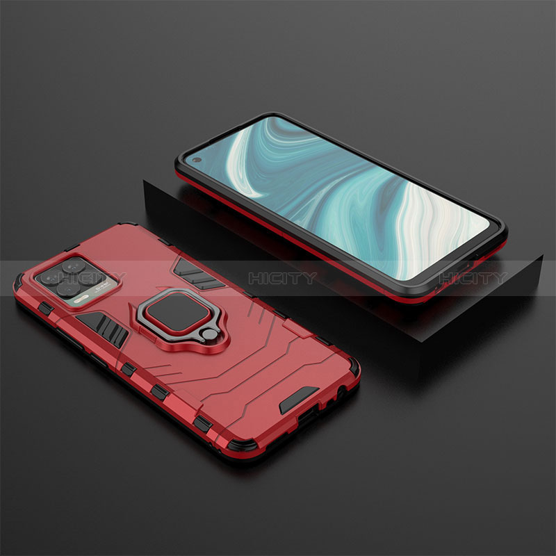 Coque Contour Silicone et Plastique Housse Etui Mat avec Magnetique Support Bague Anneau KC2 pour Realme 8 4G Rouge Plus