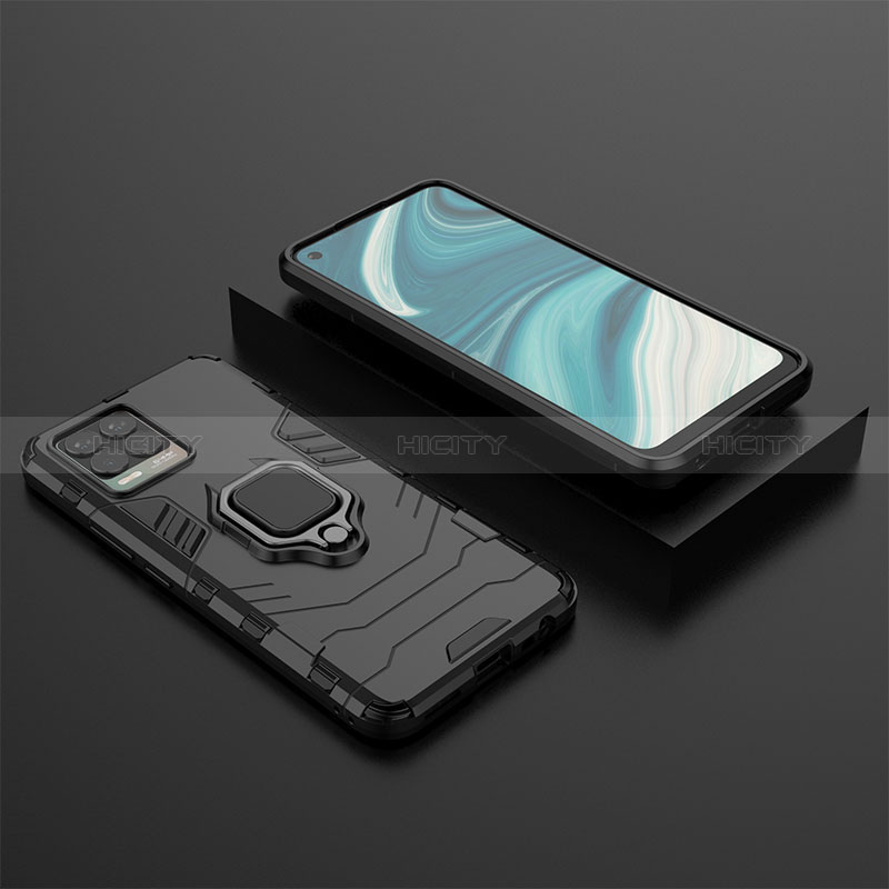 Coque Contour Silicone et Plastique Housse Etui Mat avec Magnetique Support Bague Anneau KC2 pour Realme 8 Pro Noir Plus