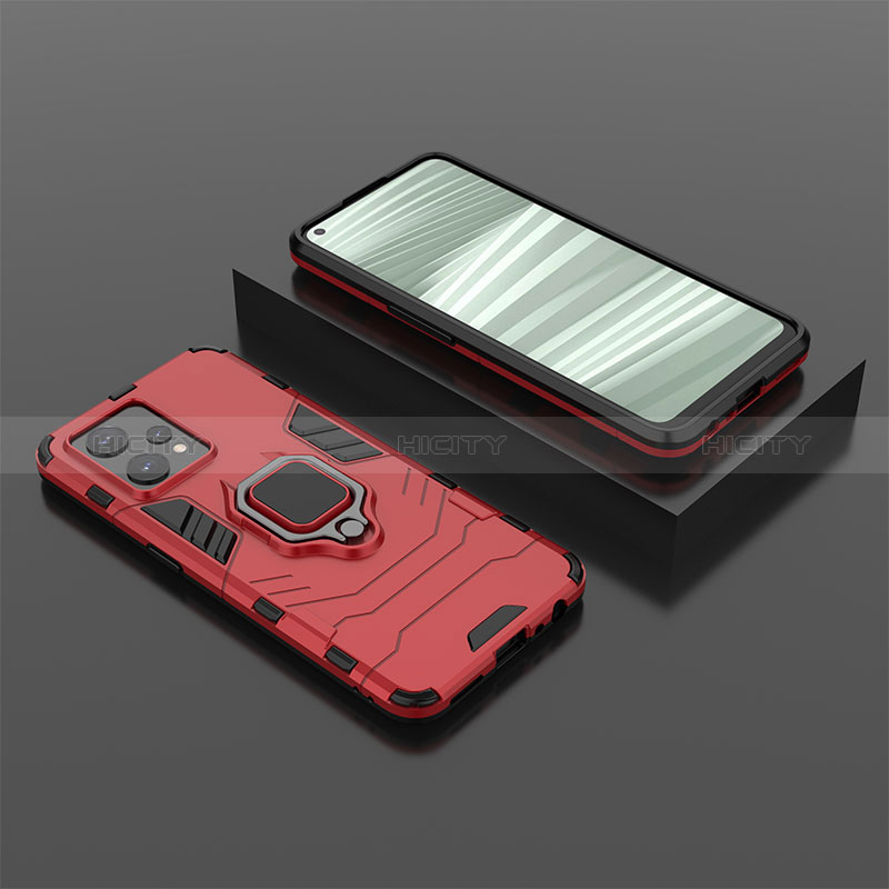 Coque Contour Silicone et Plastique Housse Etui Mat avec Magnetique Support Bague Anneau KC2 pour Realme 9 4G Rouge Plus