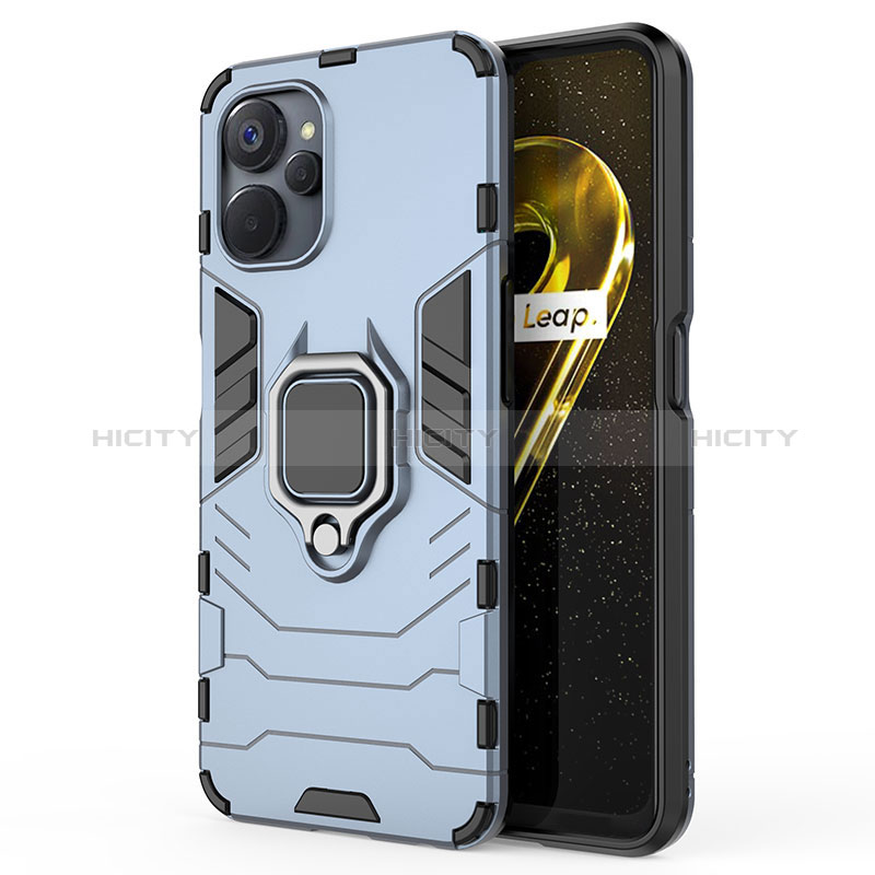 Coque Contour Silicone et Plastique Housse Etui Mat avec Magnetique Support Bague Anneau KC2 pour Realme 9i 5G Bleu Plus