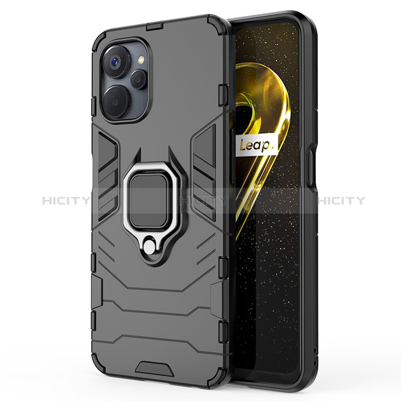 Coque Contour Silicone et Plastique Housse Etui Mat avec Magnetique Support Bague Anneau KC2 pour Realme 9i 5G Noir Plus