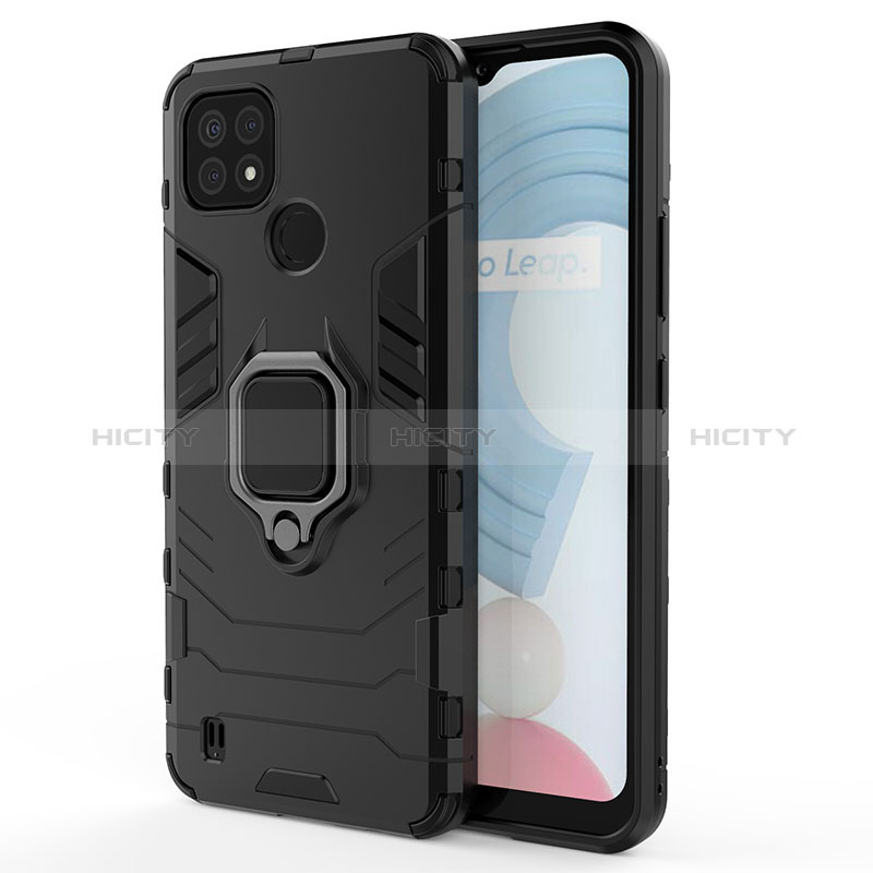 Coque Contour Silicone et Plastique Housse Etui Mat avec Magnetique Support Bague Anneau KC2 pour Realme C21 Noir Plus