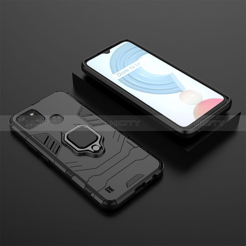 Coque Contour Silicone et Plastique Housse Etui Mat avec Magnetique Support Bague Anneau KC2 pour Realme C21Y Noir Plus