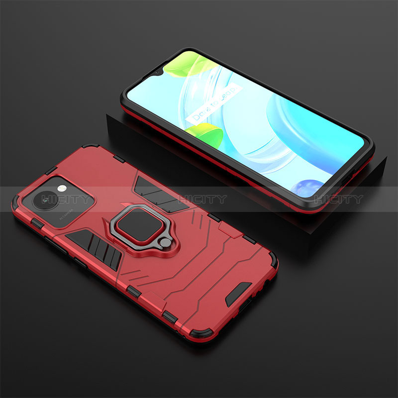 Coque Contour Silicone et Plastique Housse Etui Mat avec Magnetique Support Bague Anneau KC2 pour Realme C30s Rouge Plus