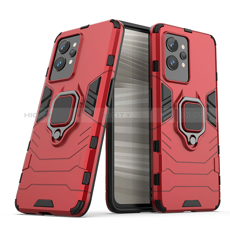 Coque Contour Silicone et Plastique Housse Etui Mat avec Magnetique Support Bague Anneau KC2 pour Realme GT2 Pro 5G Rouge Plus