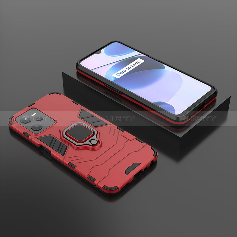 Coque Contour Silicone et Plastique Housse Etui Mat avec Magnetique Support Bague Anneau KC2 pour Realme Narzo 50A Prime Rouge Plus