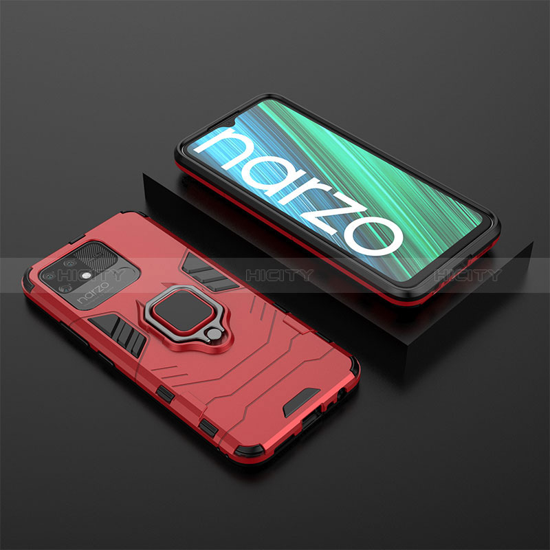 Coque Contour Silicone et Plastique Housse Etui Mat avec Magnetique Support Bague Anneau KC2 pour Realme Narzo 50A Rouge Plus