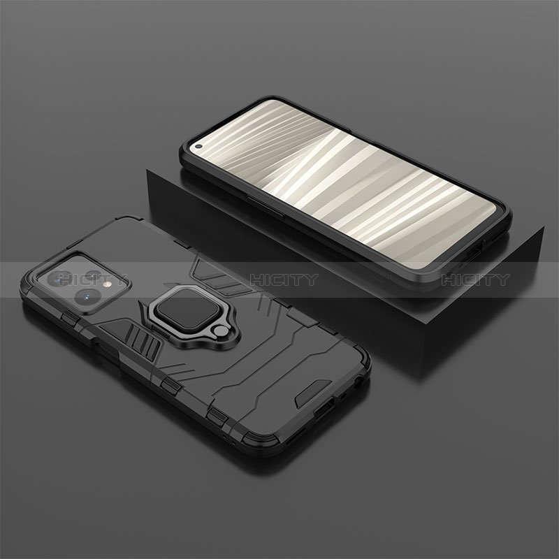 Coque Contour Silicone et Plastique Housse Etui Mat avec Magnetique Support Bague Anneau KC2 pour Realme Q5 5G Noir Plus