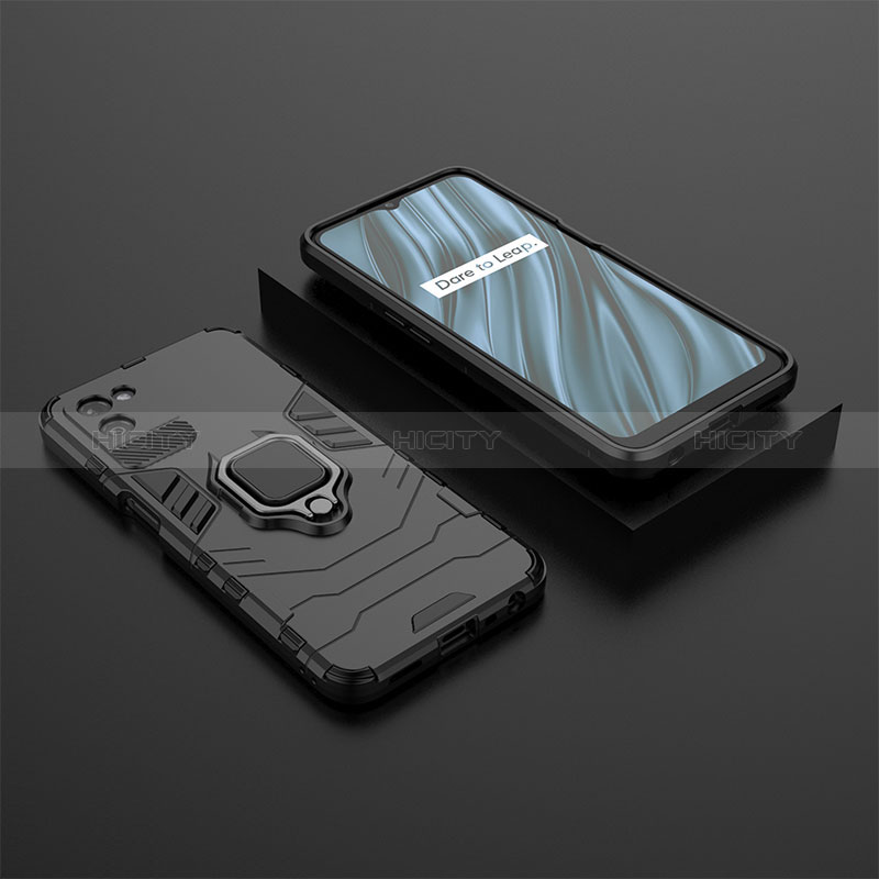 Coque Contour Silicone et Plastique Housse Etui Mat avec Magnetique Support Bague Anneau KC2 pour Realme V11 5G Noir Plus