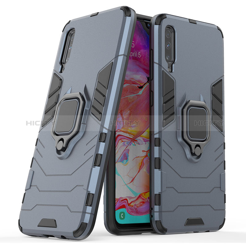 Coque Contour Silicone et Plastique Housse Etui Mat avec Magnetique Support Bague Anneau KC2 pour Samsung Galaxy A70S Bleu Plus